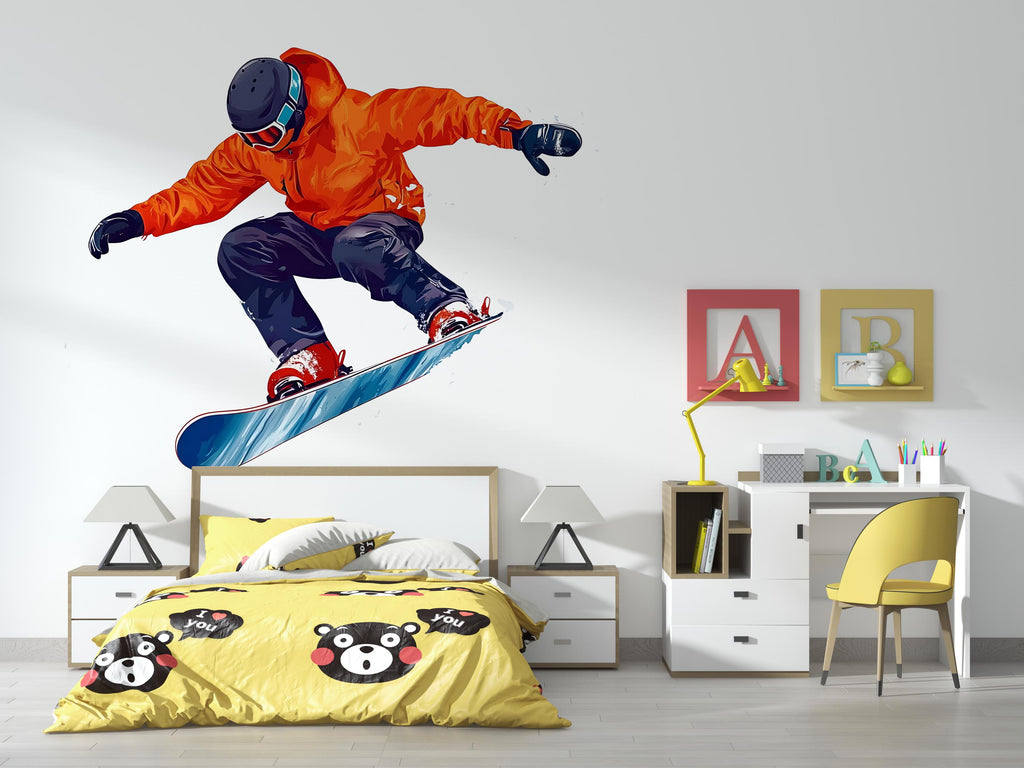 Snowboarder Wall Decal Boys Room Sports Wall Sticker Extreme Winter Mural Removable Teen Bedroom Decor, 085gm