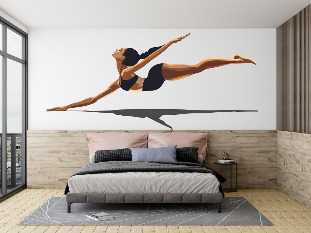 Gymnast Wall Decal Ballet Dancer Wall Sticker Modern Fitness Mural Removable Girls Room Bedroom Decor, 086gm