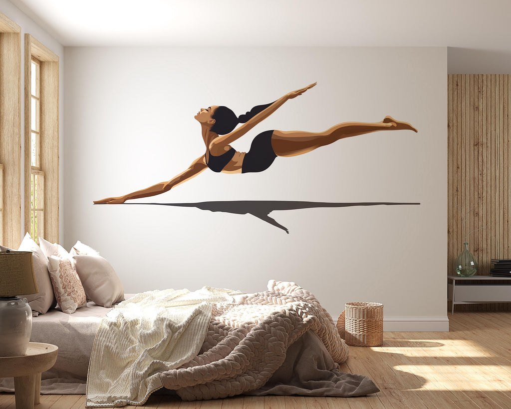 Gymnast Wall Decal Ballet Dancer Wall Sticker Modern Fitness Mural Removable Girls Room Bedroom Decor, 086gm