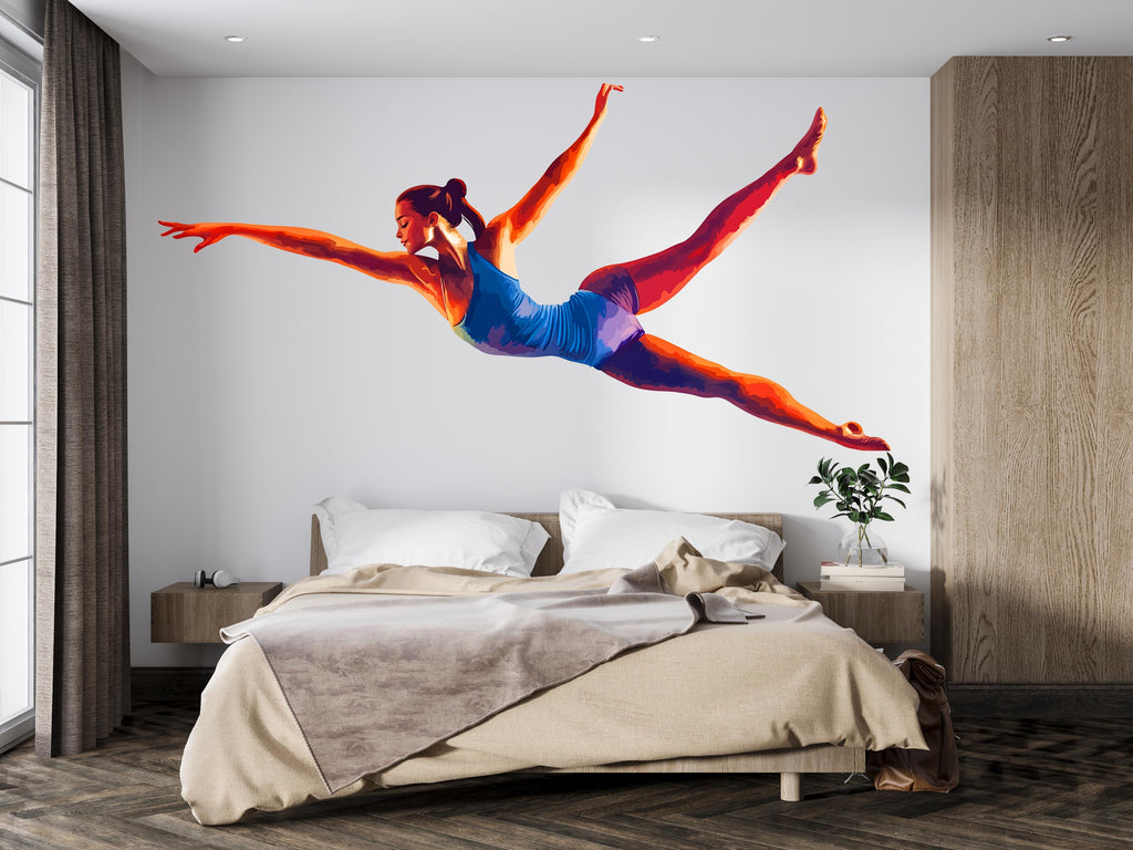 Colorful Gymnast Wall Decal Modern Ballet Dancer Wall Sticker Girls Bedroom Dance Studio Removable Decor, 087gm