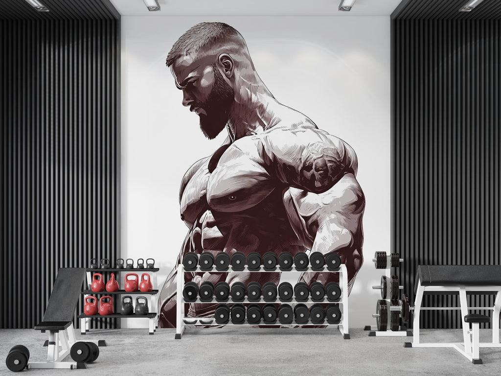 Bodybuilder Wall Decal Gym Mural Fitness Wall Sticker Home Gym Decor Removable Muscle Wall Art, 090gm