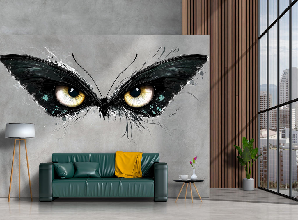 Dark Butterfly Eyes Wall Decal Gothic Abstract Wall Sticker Modern Living Room Removable Mural Art, 092gm