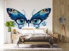 Load image into Gallery viewer, Blue Butterfly Eyes Wall Decal Abstract Wall Sticker Large Bedroom Mural Removable Modern Wall Art, 093gm