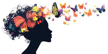 Load image into Gallery viewer, Butterfly Girl Wall Decal Floral Woman Silhouette Wall Sticker Colorful Butterfly Mural Living Room Decor, 096gm