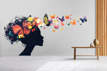 Load image into Gallery viewer, Butterfly Girl Wall Decal Floral Woman Silhouette Wall Sticker Colorful Butterfly Mural Living Room Decor, 096gm