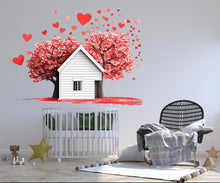 Load image into Gallery viewer, Love House Wall Decal Heart Tree Wall Sticker Romantic Home Wall Art Valentine Nursery Decor, 097gm