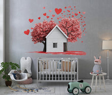 Load image into Gallery viewer, Love House Wall Decal Heart Tree Wall Sticker Romantic Home Wall Art Valentine Nursery Decor, 097gm