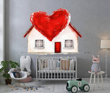 Load image into Gallery viewer, Heart House Wall Decal Romantic Home Wall Sticker Love House Mural Valentine Bedroom Decor, 098gm