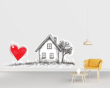 Load image into Gallery viewer, Love Home Wall Decal Red Heart House Wall Sticker Romantic Minimalist Wall Art Bedroom Decor, 099gm