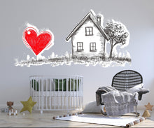 Load image into Gallery viewer, Love Home Wall Decal Red Heart House Wall Sticker Romantic Minimalist Wall Art Bedroom Decor, 099gm
