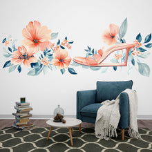 Load image into Gallery viewer, Floral High Heel Wall Decal Fashion Wall Sticker Pink Flower Shoe Mural Girl Room Decor, 100gm