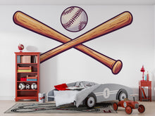 Load image into Gallery viewer, Baseball Wallpaper Crossed Baseball Bats Wall Decal Sports Wall Mural Peel And Stick Wallpaper Boys Baseball Room Decor Kids Sports Bedroom