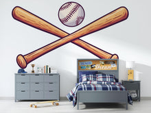 Load image into Gallery viewer, Baseball Wallpaper Crossed Baseball Bats Wall Decal Sports Wall Mural Peel And Stick Wallpaper Boys Baseball Room Decor Kids Sports Bedroom