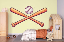 Load image into Gallery viewer, Baseball Wallpaper Crossed Baseball Bats Wall Decal Sports Wall Mural Peel And Stick Wallpaper Boys Baseball Room Decor Kids Sports Bedroom