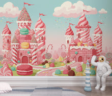 Load image into Gallery viewer, Candy Castle Wallpaper, Sweet Fantasy Wall Mural, Candyland Kids Room Decor, Colorful wall decor