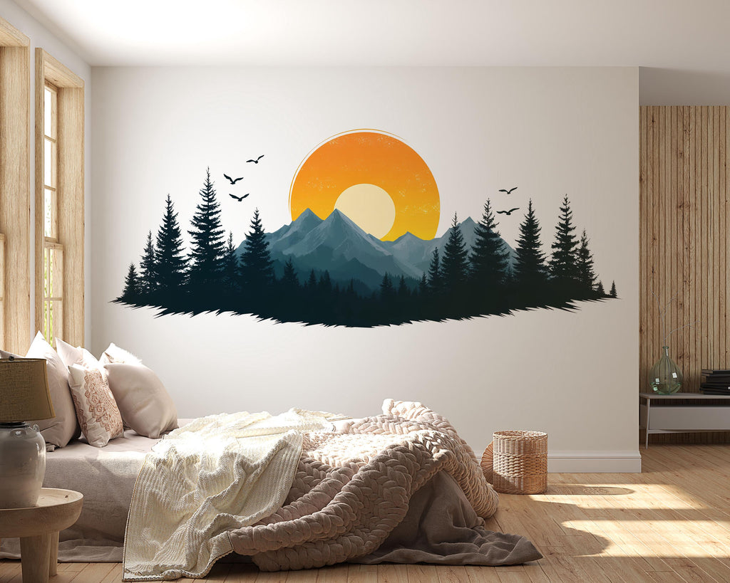Mountain Sunset Wallpaper Forest Wall Decal Nature Wall Mural Peel And Stick Wallpaper Living Room Bedroom Landscape Wallpaper Modern Decor