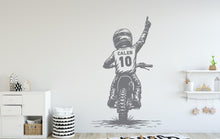 Load image into Gallery viewer, Little Boy Motocross Wall Decal, Personalized Gifts Custom Name Bike Wall sticker, Motocross wall art Kids room Decal