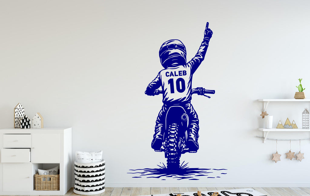 Little Boy Motocross Wall Decal, Personalized Gifts Custom Name Bike Wall sticker, Motocross wall art Kids room Decal