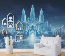 Load image into Gallery viewer, Frozen Ice Castle Wallpaper | Watercolor Winter Wonderland Wall Mural | Crystal Snow Castle Kids Room Decor | Magical Fairy-tale Art
