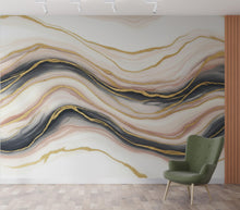 Load image into Gallery viewer, Luxury Marble Fluid Art Wallpaper Mural | Peel and Stick Removable Wallpaper | Gold Ivory Blush Abstract Wall Mural | Living Room Wallpaper