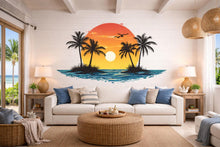 Load image into Gallery viewer, Tropical Sunset Wall Decal Palm Trees Ocean Island Sticker Coastal Beach Wall Decor Removable Vinyl Art Summer Vibes Living Room Bedroom