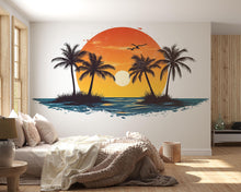 Load image into Gallery viewer, Tropical Sunset Wall Decal Palm Trees Ocean Island Sticker Coastal Beach Wall Decor Removable Vinyl Art Summer Vibes Living Room Bedroom