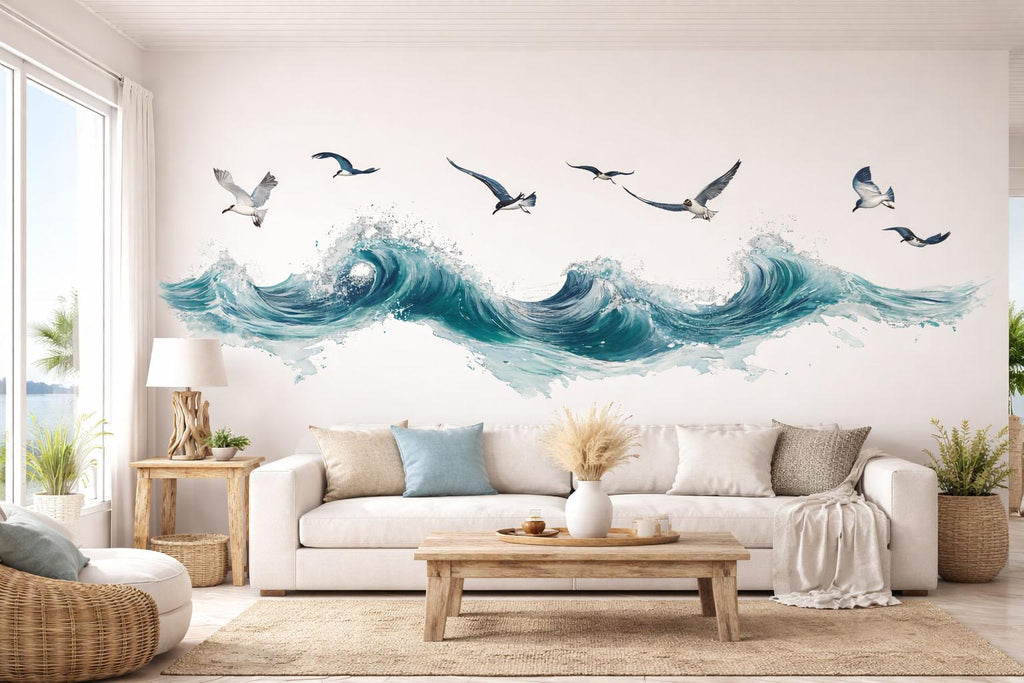 Ocean Wave Wallpaper Coastal Wall Decal Beach Wall Mural Peel And Stick Wallpaper Bedroom Living Room Nautical Sea Wall Decor Modern Coastal