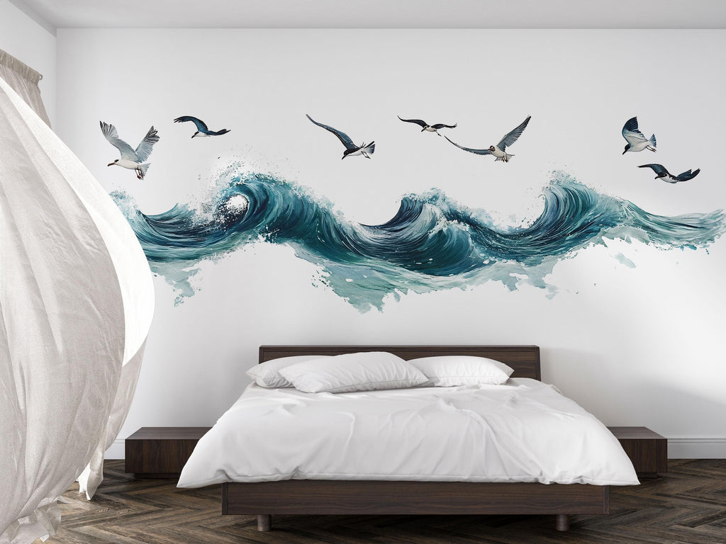 Ocean Wave Wallpaper Coastal Wall Decal Beach Wall Mural Peel And Stick Wallpaper Bedroom Living Room Nautical Sea Wall Decor Modern Coastal