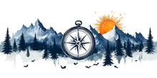 Load image into Gallery viewer, Compass Mountain Wallpaper Adventure Wall Decal Forest Wall Mural Peel And Stick Wallpaper Bedroom Living Room Cabin Nature Wall Decor