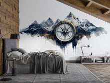 Load image into Gallery viewer, Compass Mountain Wallpaper Vintage Wall Decal Adventure Wall Mural Peel And Stick Wallpaper Office Living Room Rustic Luxury Wall Decor