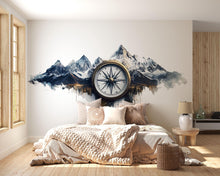 Load image into Gallery viewer, Compass Mountain Wallpaper Vintage Wall Decal Adventure Wall Mural Peel And Stick Wallpaper Office Living Room Rustic Luxury Wall Decor