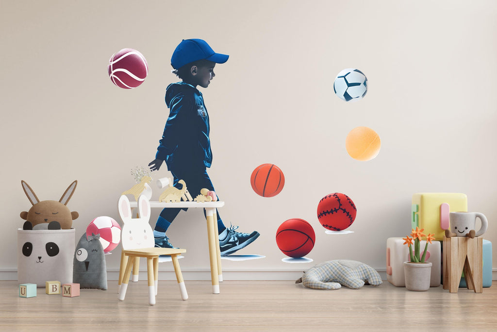 Sports Boy Wall Decal, Kids Room Wall Sticker, Basketball Soccer Decor, Playroom Wall Art, Nursery Sports Mural, 512mv