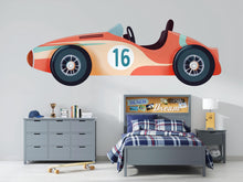 Load image into Gallery viewer, Race Car Wall Decal, Retro Car Wall Sticker, Boys Room Wall Art, Kids Car Decor, Nursery Racing Mural, 517mv