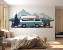 Load image into Gallery viewer, Camper Van Wall Decal, Mountain Adventure Wall Sticker, RV Wall Art, Bedroom Wall Mural, Camping Nature Decor, 536mv
