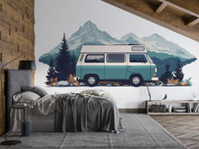 Load image into Gallery viewer, Camper Van Wall Decal, Mountain Adventure Wall Sticker, RV Wall Art, Bedroom Wall Mural, Camping Nature Decor, 536mv