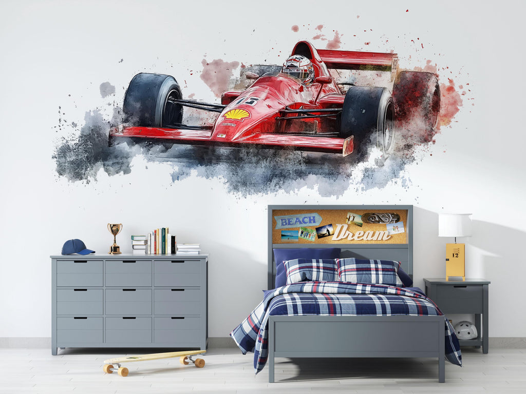 Formula Racing Car Wallpaper Formula One Style Race Car Wall Decal Gaming Room Wall Mural Sports Car Peel And Stick Wallpaper Teen Room