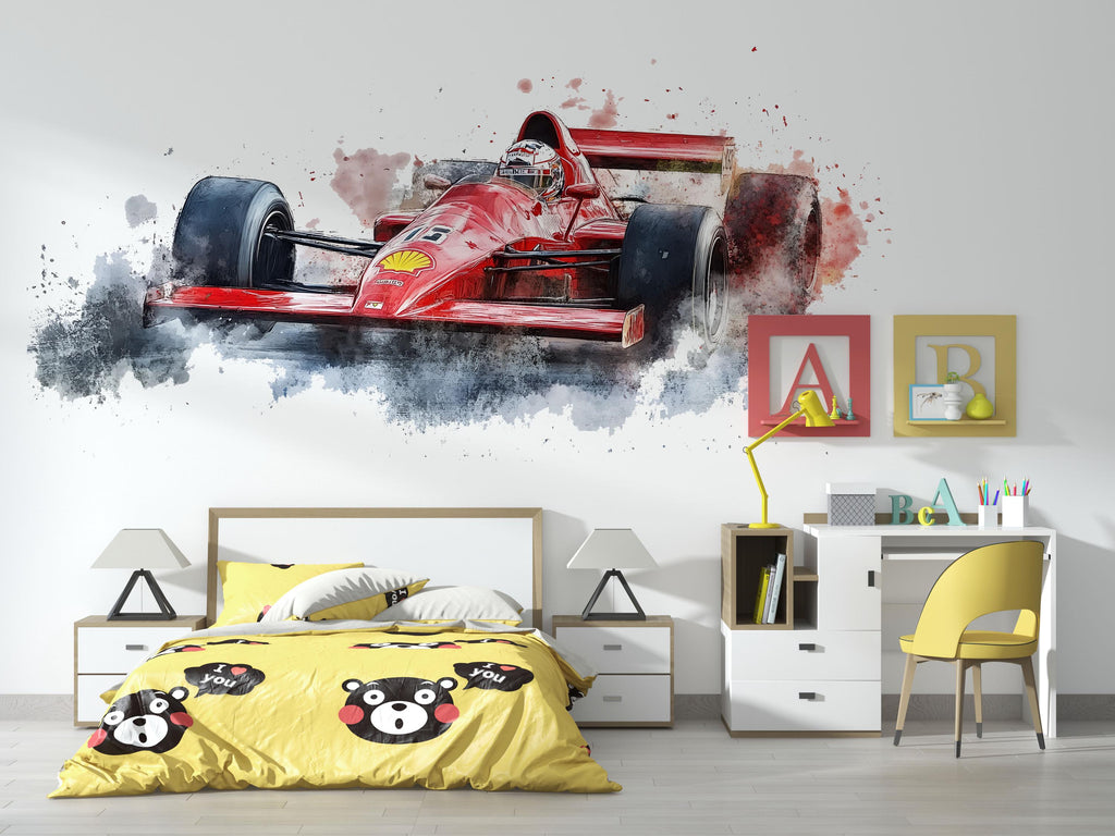 Formula Racing Car Wallpaper Formula One Style Race Car Wall Decal Gaming Room Wall Mural Sports Car Peel And Stick Wallpaper Teen Room