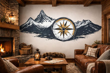 Load image into Gallery viewer, Compass Mountain Wallpaper Rustic Wall Decal Cabin Wall Mural Peel And Stick Wallpaper Living Room Lodge Decor Adventure Nature Wall Art