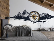 Load image into Gallery viewer, Compass Mountain Wallpaper Rustic Wall Decal Cabin Wall Mural Peel And Stick Wallpaper Living Room Lodge Decor Adventure Nature Wall Art