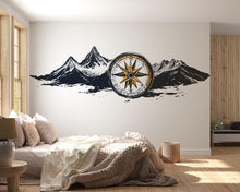 Load image into Gallery viewer, Compass Mountain Wallpaper Rustic Wall Decal Cabin Wall Mural Peel And Stick Wallpaper Living Room Lodge Decor Adventure Nature Wall Art