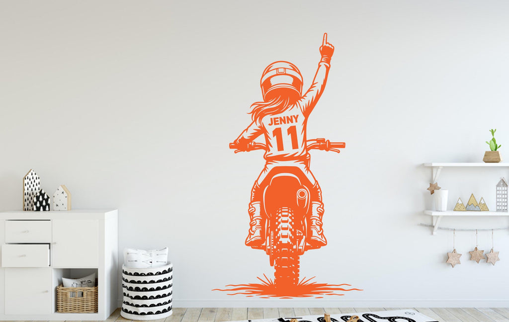Little Girl Motocross Wall Decal, Personalized Gifts Custom Name Bike Wall sticker, Motocross wall art Kids room Decal