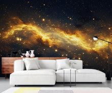 Load image into Gallery viewer, Abstract Cosmic Nebula Wallpaper, Liquid Gold Galaxy Wall mural, Luxury Space Decor, Celestial Peel and stick