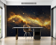 Load image into Gallery viewer, Abstract Cosmic Nebula Wallpaper, Liquid Gold Galaxy Wall mural, Luxury Space Decor, Celestial Peel and stick