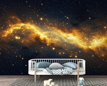 Load image into Gallery viewer, Abstract Cosmic Nebula Wallpaper, Liquid Gold Galaxy Wall mural, Luxury Space Decor, Celestial Peel and stick