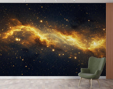 Load image into Gallery viewer, Abstract Cosmic Nebula Wallpaper, Liquid Gold Galaxy Wall mural, Luxury Space Decor, Celestial Peel and stick