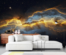 Load image into Gallery viewer, Abstract Cosmic Nebula Wallpaper, Liquid Gold Galaxy Wall mural, Luxury Space Decor, Celestial Peel and stick