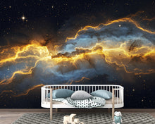 Load image into Gallery viewer, Abstract Cosmic Nebula Wallpaper, Liquid Gold Galaxy Wall mural, Luxury Space Decor, Celestial Peel and stick
