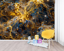 Load image into Gallery viewer, Abstract Cosmic Nebula Wallpaper, Liquid Gold Galaxy Wall mural, Luxury Space Decor, Celestial Peel and stick