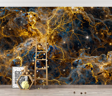 Load image into Gallery viewer, Abstract Cosmic Nebula Wallpaper, Liquid Gold Galaxy Wall mural, Luxury Space Decor, Celestial Peel and stick