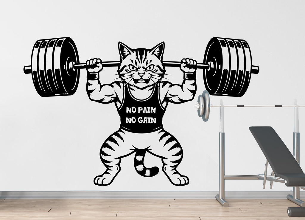 Angry Cat Gym Wall Decal Bodybuilder fitness Decor Workout Art Vinyl Gym Wall Stickers Bedroom Gym Workout Skull Motivation 364DE